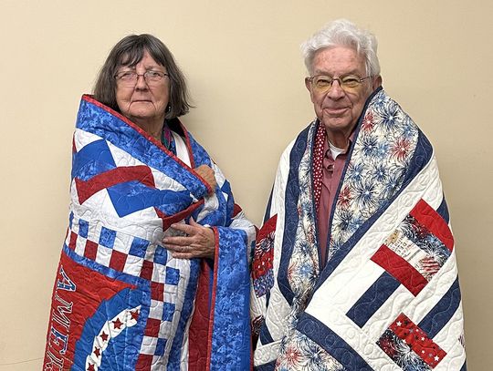 George, Elizabeth Kentner Saluted For Military Service With Quilts of Valor